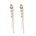 Rhinestone Pearl Tassel Drop Earrings With Silver Pins, Geometric European Style view 5