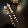 Rhinestone Pearl Tassel Drop Earrings With Silver Pins, Geometric European Style view 3
