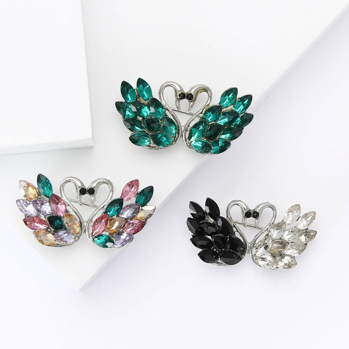 Alloy Rhinestone Swan Brooch Pin For Elegant Women's Suits And Coats