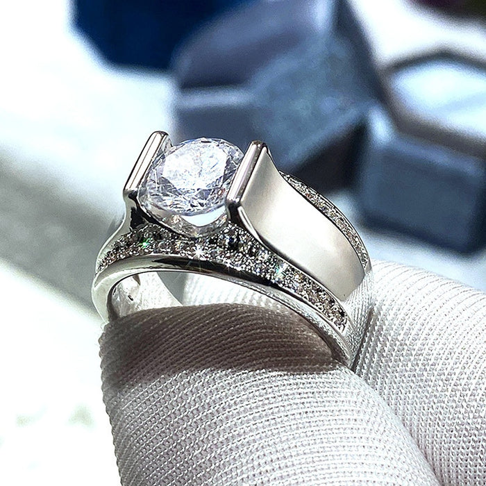 European Luxury Women's Wedding Ring With Simulated Zircon, High-End Bridal Jewelry