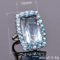 Fashion Women's Ring With Large Rectangle Sky Blue Zircon European Wedding Jewelry view 5
