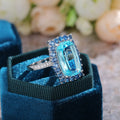 Fashion Women's Ring With Large Rectangle Sky Blue Zircon European Wedding Jewelry view 3
