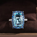 Fashion Women's Ring With Large Rectangle Sky Blue Zircon European Wedding Jewelry view 2