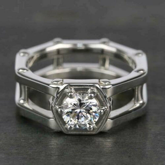 Simple Hollow Double Layer Ring For Men And Women Copper White Gold Plated Micro Pave Zircon Jewelry