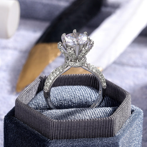 Women's Floral Faux Diamond Wedding Ring Copper Zircon Exchange Ring For Bridal Jewelry