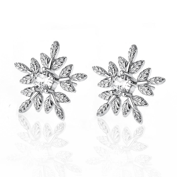 Sweet Snowflake Shape Women's Earrings With Zircon, Fine Holiday Gift Jewelry