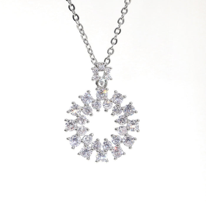Fashion Minimalist Floral Wreath Pendant Necklace, Micro Pave Zircon Platinum Plated Jewelry