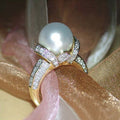 Elegant Women's Gold Plated Zircon Pearl Ring Fine Wedding Jewelry view 1