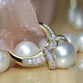 Elegant Women's Gold Plated Zircon Pearl Ring Fine Wedding Jewelry view 3