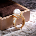 Elegant Women's Gold Plated Zircon Pearl Ring Fine Wedding Jewelry view 4