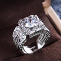 Bold Wide Band Men's Wedding Ring With Cubic Zirconia, Fashion Couple Finger Jewelry view 2