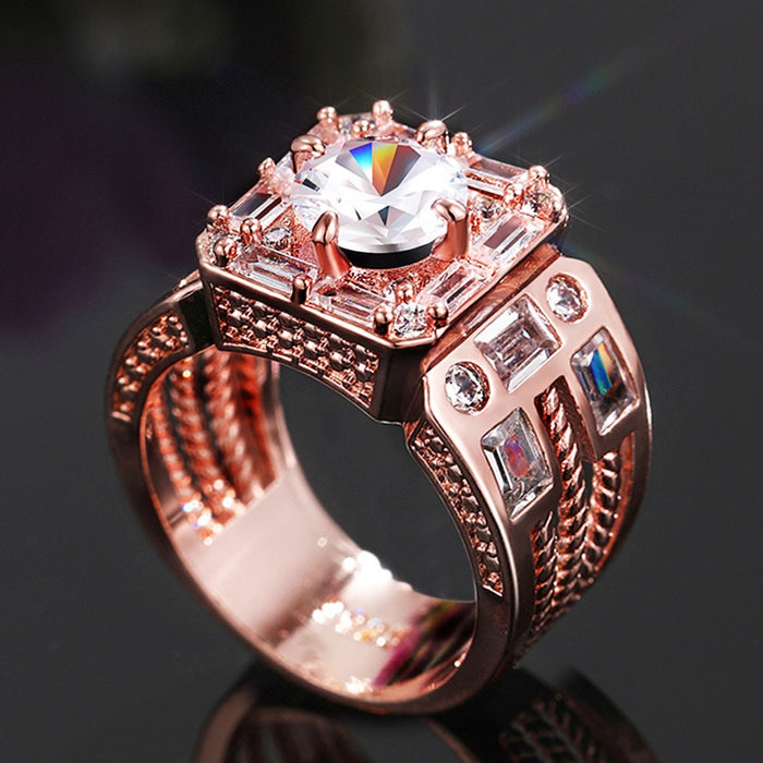 Bold Wide Band Men's Wedding Ring With Cubic Zirconia, Fashion Couple Finger Jewelry