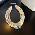 Vintage Faux Pearl Crystal Rhinestone Geometric Round Choker Necklace for Women view 4