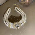 Vintage Faux Pearl Crystal Rhinestone Geometric Round Choker Necklace for Women view 2