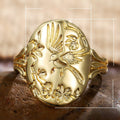 Creative Bird And Floral Copper Ring With Embossed Carving Unisex Couple Jewelry view 5