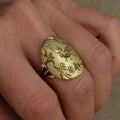Creative Bird And Floral Copper Ring With Embossed Carving Unisex Couple Jewelry view 4
