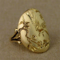 Creative Bird And Floral Copper Ring With Embossed Carving Unisex Couple Jewelry view 2