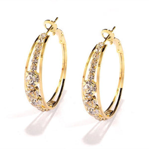 Gold Plated Copper Large Hoop Earrings With Cubic Zirconia European Style Jewelry