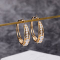 Gold Plated Copper Large Hoop Earrings With Cubic Zirconia European Style Jewelry view 2