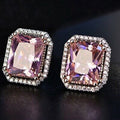 Vintage Rectangular Pink Zircon Ring Copper White Gold Plated Fashion Finger Jewelry view 2