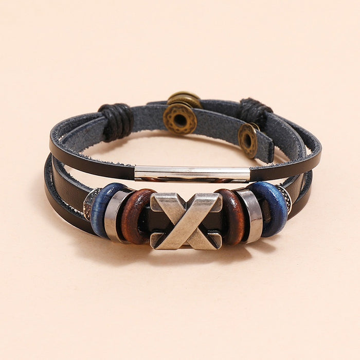 Punk Fashion Beaded Leather Bracelet Adjustable Personalized Wristband For European Accessories