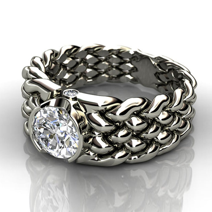 Creative Braided Zircon Couple Ring, Copper Platinum Plated Unisex Finger Jewelry
