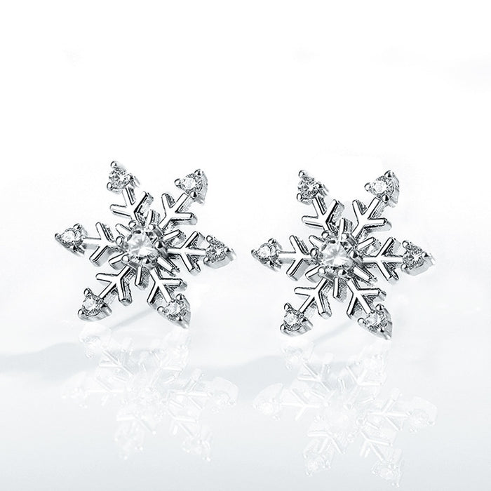 Korean Style Snowflake Zircon Stud Earrings, Sweet Christmas Gift Jewelry