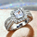 AAA Square Cubic Zirconia Women's Ring, Platinum Plated Copper Wedding Jewelry Accessory view 1