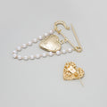 Style Minimalist Vintage Geometric Heart Brooch Pearl Chain Two Piece Lapel Pin Set view 3