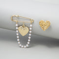 Style Minimalist Vintage Geometric Heart Brooch Pearl Chain Two Piece Lapel Pin Set view 4