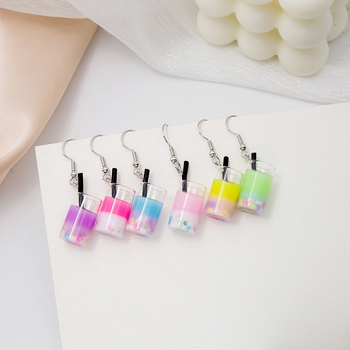 Handmade Mini Milk Tea Drink Cup Acrylic Alloy Dangle Drop Earrings Sweet Summer Korean Style Earrings