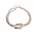 Korean Style Irregular Geometric Pearl Rhinestone Spliced Short Choker Necklace view 5