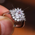 Micro Paved Cubic Zirconia Sunflower Ring For Women, Bridal Wedding Dinner Flower Finger Jewelry view 4