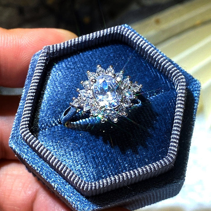 Micro Paved Cubic Zirconia Sunflower Ring For Women, Bridal Wedding Dinner Flower Finger Jewelry