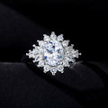 Micro Paved Cubic Zirconia Sunflower Ring For Women, Bridal Wedding Dinner Flower Finger Jewelry view 3