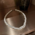 Korean Style Multi Layer Faux Pearl Wrap Necklace, Irregular Geometric Zinc Alloy Choker view 4