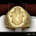 Crown Lion Shield Badge Ring Copper Gold Plated Royal Signet Ring For Men European Style view 5