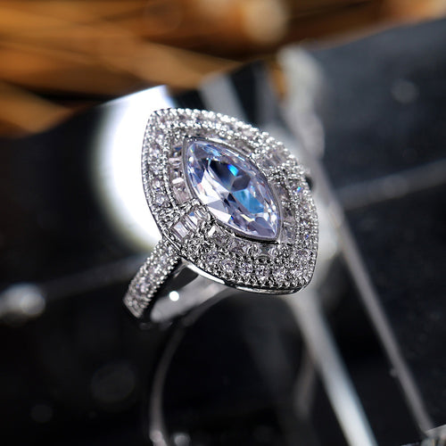 Luxury Full Pave Marquise Zirconia Ring For Women Copper White Gold Plated Fashion Band