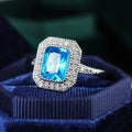 Light Luxury Aqua Blue Cubic Zirconia Ring For Women, White Gold Plated Copper Full Stone Band view 3