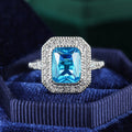 Light Luxury Aqua Blue Cubic Zirconia Ring For Women, White Gold Plated Copper Full Stone Band view 2
