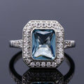 Light Luxury Aqua Blue Cubic Zirconia Ring For Women, White Gold Plated Copper Full Stone Band view 1