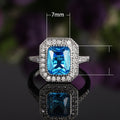Light Luxury Aqua Blue Cubic Zirconia Ring For Women, White Gold Plated Copper Full Stone Band view 5