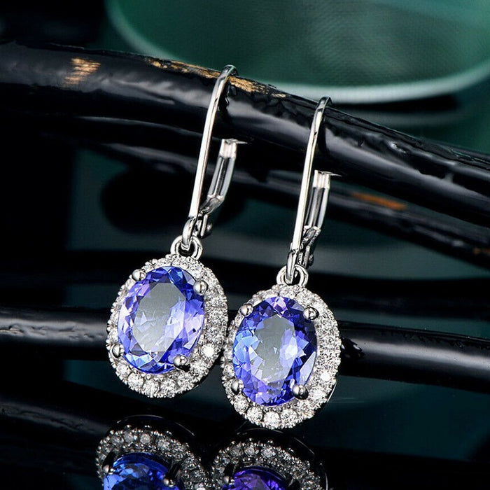 Shiny Blue Zircon Long Drop Earrings For Women Wedding Party Jewelry