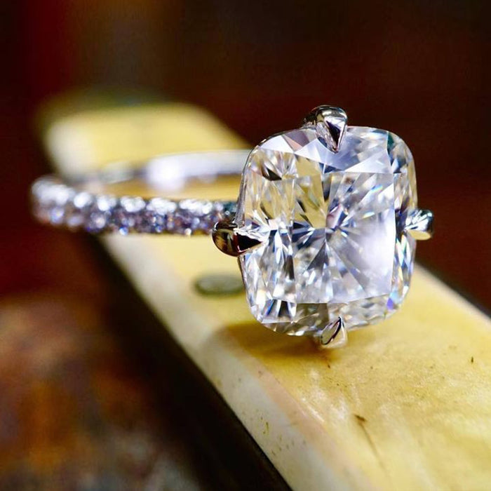 Classic Four Prong Square Zircon Wedding Ring Simple Women's Finger Jewelry