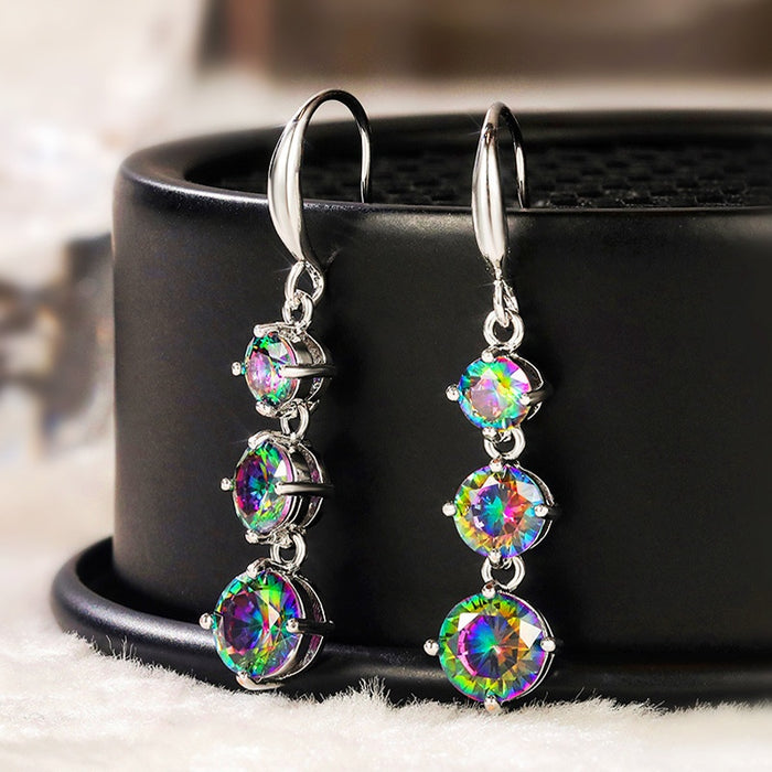 Korean Style Sparkling Colorful Cubic Zirconia Long Drop Earrings For Women Fashion Jewelry