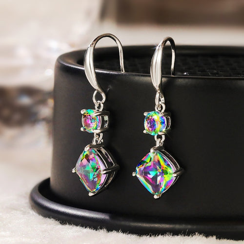 Korean Style Sparkling Colorful Cubic Zirconia Long Drop Earrings For Women Fashion Jewelry