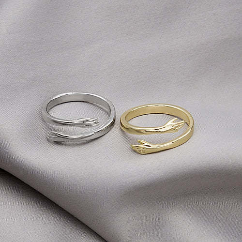 Japanese Korean Creative Romantic Double Hands Hug Ring Cute Vintage Niche Adjustable Finger Ring