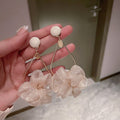 Korean Style Statement Fabric Flower Artificial Crystal Long Drop Earrings view 1