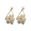 Korean Style Statement Fabric Flower Artificial Crystal Long Drop Earrings view 5