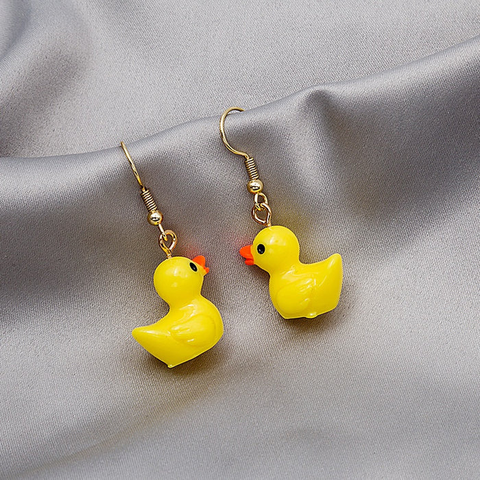 Cute Yellow Duck Enamel Alloy Dangle Earrings Sweet Cartoon Animal Drop Earrings for Girls Fashion Earrings